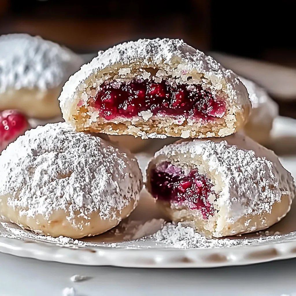 Himbeer gefüllte Mandel Schneeballkekse