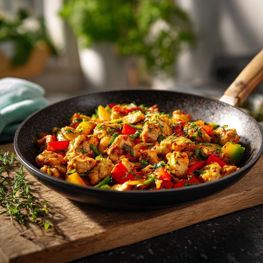 Kalorienarme Hähnchen Gemüse Pfanne