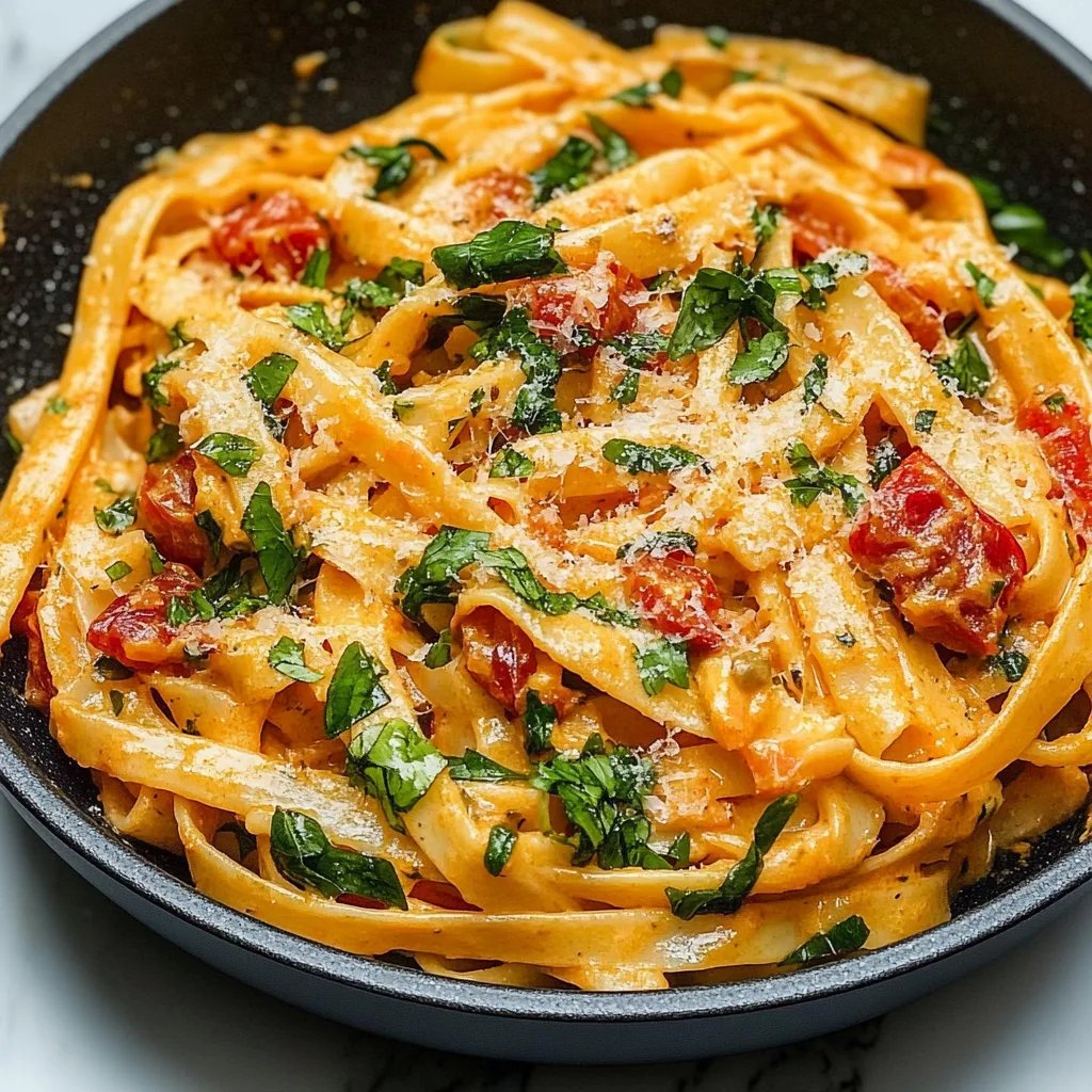 Cremige vegane Pasta mit sonnengetrockneten Tomaten