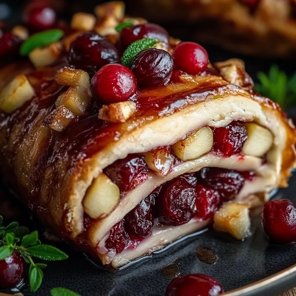 Mit Cranberrys und Äpfeln gefüllte Putenbrust