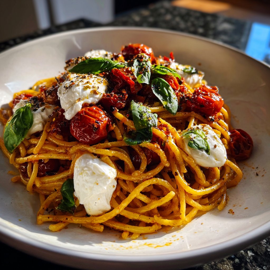Spaghetti mit Kirschtomaten und Burrata